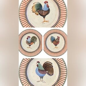 Debbie Mumm “Something to Crow About” Rooster Plates (8) Sakura Oneida Stoneware